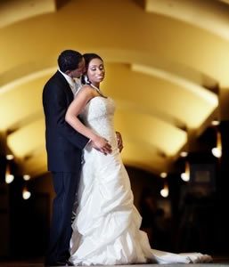 Newlyweds in hallway